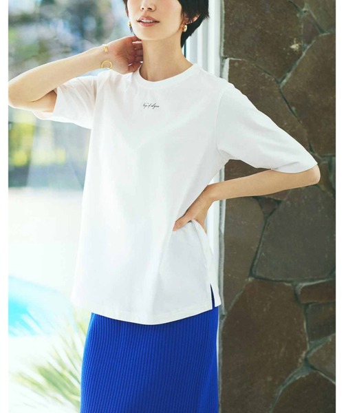 IEDIT(イディット)の「IEDIT 接触冷感機能付きスタメン上品ロゴTシャツ(Tシャツ/カットソー・レディース・オフホワイト/チャコール/ネイビー・M/L/LL/3L/S/4L)」の5枚目の写真