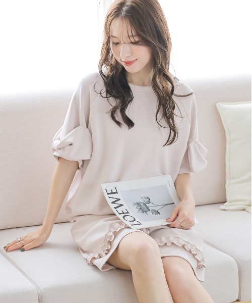 AMELY(エミリー)の「リボンスリーブトップス×ハーフパンツセットアップ(セットアップ・レディース・アイボリー/ブラック/グレー/ベージュ・フリー)」の19枚目の写真