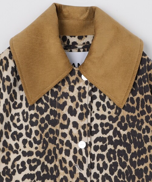 ガニー◆GANNI◆レオパードプリント ミディパファージャケット GANNI/ガニー Printed Canvas Midi Jacket / W0391 / レオパード