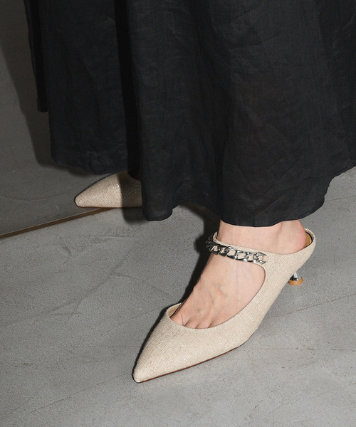 セール】GRISE4.5cmポインテッドチェーンストラップミュール