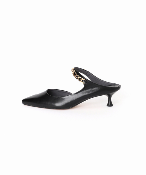 LE TALON GRISE4.5cmポインテッドWストラップミュールサンダルL GRISE4.5cmポインテッドチェーンストラップミュール（サンダル
