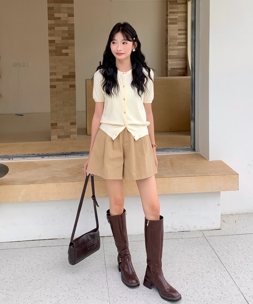 everycoco（エブリーココ）の「ゴールドボタン半袖ニットトップス/カーディガン（ニット/セーター・レディース・ピンク/アイボリー/グレー・FREE）」の20枚目の写真