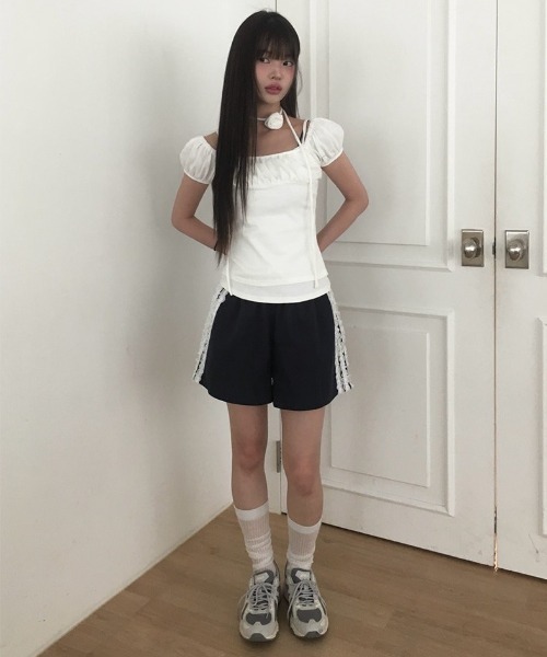 anyonemore（エニワンモア）の「サイドレースラインショートトレーニングパンツ（スウェットパンツ・レディース・ネイビー/グレー/ブラック・MEDIUM/LARGE）」の15枚目の写真