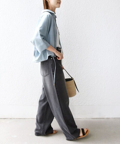 WEB限定】〈手洗い可能〉デニム ライク タック 裾 ドロスト 羽織