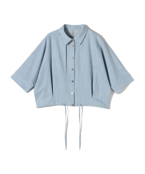 【新品】カラーラインデニムライクシャツ セール】【WEB限定】〈手洗い可能〉デニム ライク タック 裾