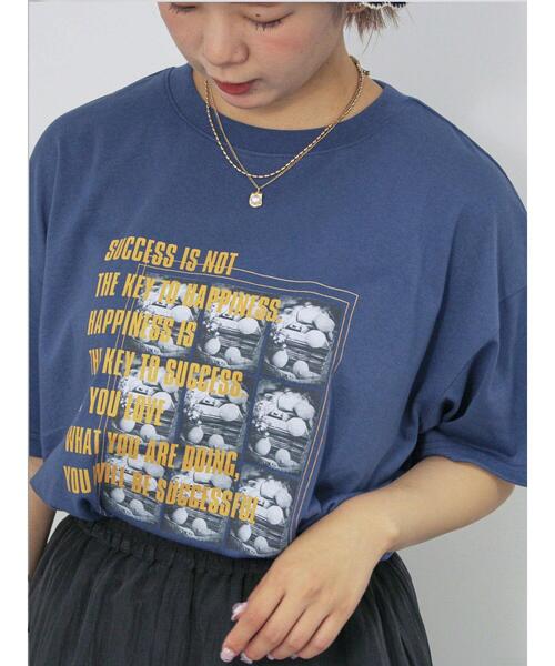 ehka sopo（エヘカソポ）の「フォトプリントオーバーシルエットTシャツ（Tシャツ/カットソー・レディース・チャコールグレー/ブルー/オフホワイト/グリーン・F）」の4枚目の写真