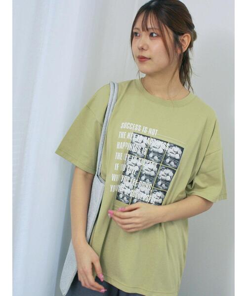 ehka sopo（エヘカソポ）の「フォトプリントオーバーシルエットTシャツ（Tシャツ/カットソー・レディース・チャコールグレー/ブルー/オフホワイト/グリーン・F）」の3枚目の写真
