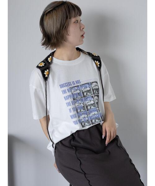 ehka sopo（エヘカソポ）の「フォトプリントオーバーシルエットTシャツ（Tシャツ/カットソー・レディース・チャコールグレー/ブルー/オフホワイト/グリーン・F）」の6枚目の写真