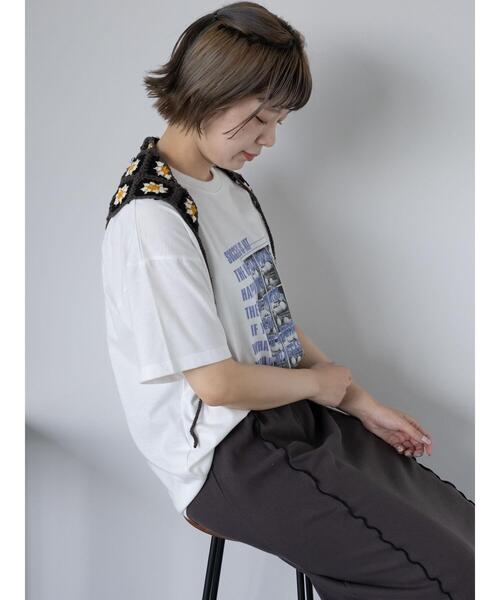 ehka sopo（エヘカソポ）の「フォトプリントオーバーシルエットTシャツ（Tシャツ/カットソー・レディース・チャコールグレー/ブルー/オフホワイト/グリーン・F）」の8枚目の写真