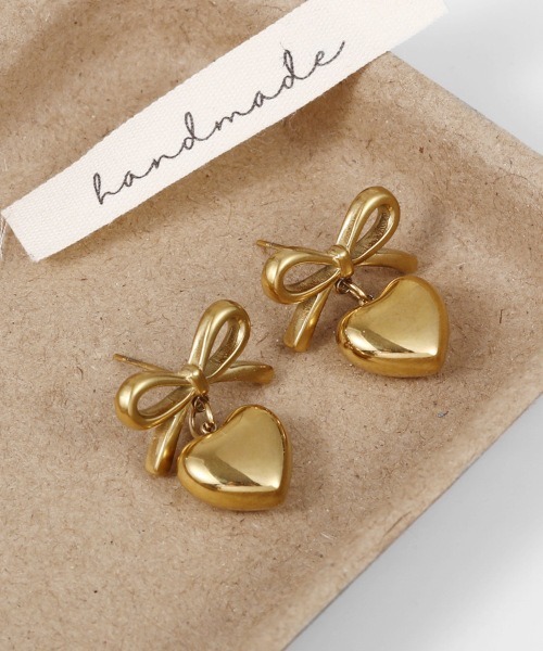 ARCHIVER（アーカイバ）の「【Bz】リボンハートドロップペアピアス（MA/EK388）（ピアス（両耳用）・レディース・ゴールド/シルバー・FREE）」の3枚目の写真