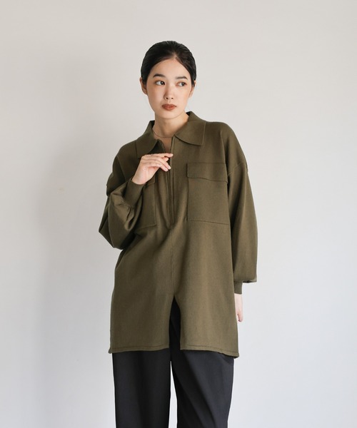 select MOCA Et（セレクトモカエト）の「【Et】Back Shearling Half-Zip Knit（ニット/セーター・レディース・カーキ/アイボリー/ネイビー・FREE）」の8枚目の写真