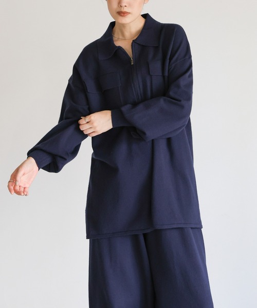 select MOCA Et（セレクトモカエト）の「【Et】Back Shearling Half-Zip Knit（ニット/セーター・レディース・カーキ/アイボリー/ネイビー・FREE）」の19枚目の写真