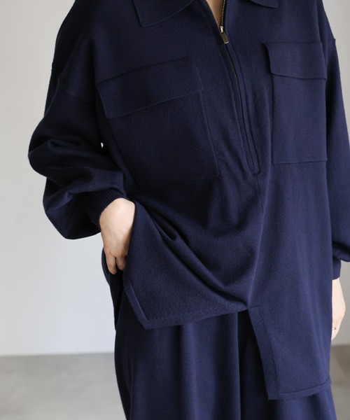 select MOCA Et（セレクトモカエト）の「【Et】Back Shearling Half-Zip Knit（ニット/セーター・レディース・カーキ/アイボリー/ネイビー・FREE）」の22枚目の写真