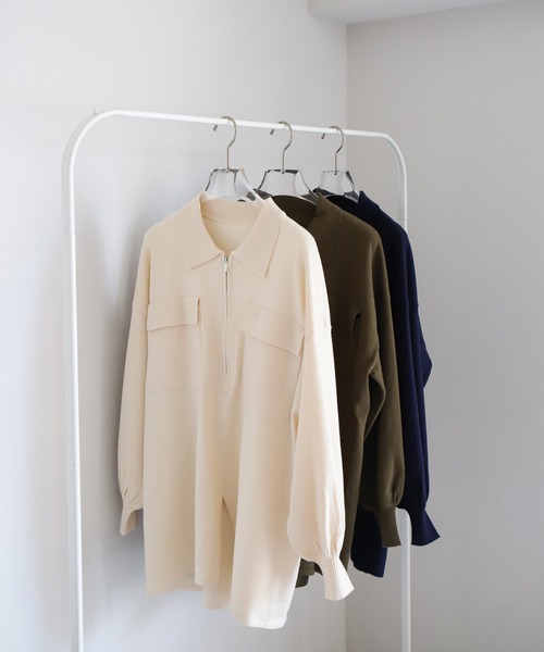 select MOCA Et（セレクトモカエト）の「【Et】Back Shearling Half-Zip Knit（ニット/セーター・レディース・カーキ/アイボリー/ネイビー・FREE）」の14枚目の写真