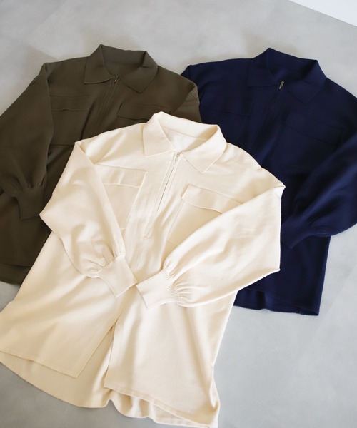 select MOCA Et（セレクトモカエト）の「【Et】Back Shearling Half-Zip Knit（ニット/セーター・レディース・カーキ/アイボリー/ネイビー・FREE）」の15枚目の写真