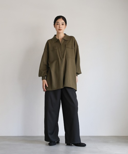 select MOCA Et（セレクトモカエト）の「【Et】Back Shearling Half-Zip Knit（ニット/セーター・レディース・カーキ/アイボリー/ネイビー・FREE）」の4枚目の写真