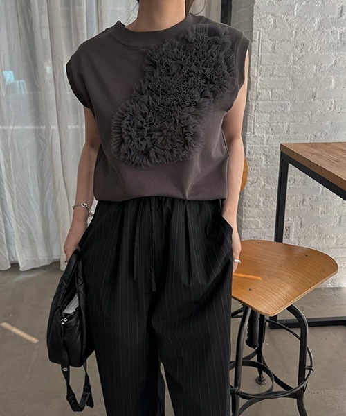 WILLFULLY（ウィルフリー）の「french sleeve tulle motif tops（Tシャツ/カットソー・レディース・グレー系その他/ホワイト/ブラック・FREE）」の8枚目の写真