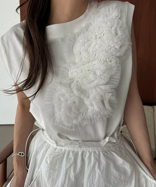 WILLFULLY（ウィルフリー）の「french sleeve tulle motif tops（Tシャツ/カットソー・レディース・グレー系その他/ホワイト/ブラック・FREE）」の12枚目の写真