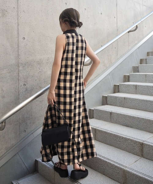 ワンピース AND MARY Grenda ribbon long dress check ANDMARY】Grenda ribbon long dress
