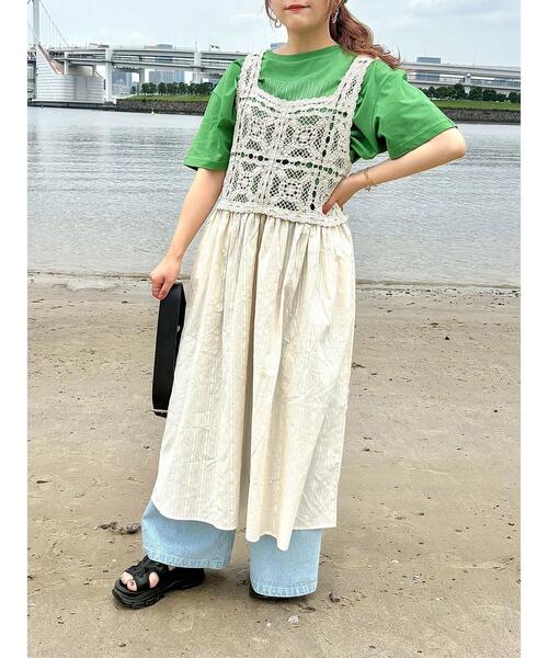 セール】【S/Mサイズ】かぎ針編み風ビスチェワンピース