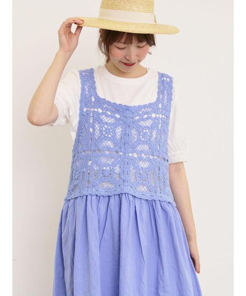 新品タグ付き/SamansaMos2/かぎ針編み風ビスチェワンピース/Sサイズ Samansa Mos2 ワンピース 「S/Mサイズ」かぎ針編み風ビスチェ