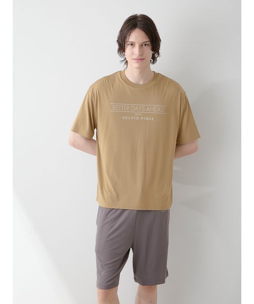 【HOMME】COOLレーヨンロゴTシャツ&ハーフパンツ HOMME】クールレーヨンロゴTシャツ＆ハーフパンツセット（ルーム