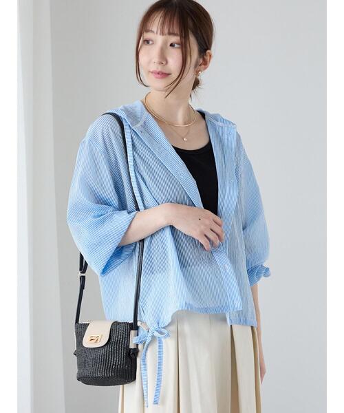 Te chichi TERRASSE（テチチテラス）の「シアーストライプシャツフーディ（シャツ/ブラウス・レディース・ブルー/グレー/ピンク・F）」の6枚目の写真