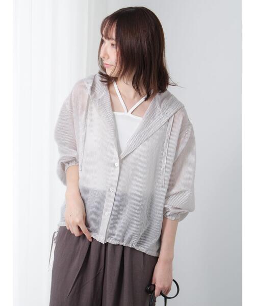 Te chichi TERRASSE（テチチテラス）の「シアーストライプシャツフーディ（シャツ/ブラウス・レディース・ブルー/グレー/ピンク・F）」の13枚目の写真