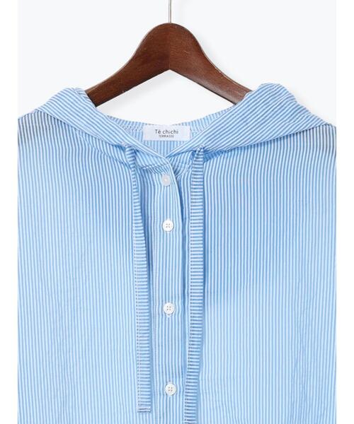 Te chichi TERRASSE（テチチテラス）の「シアーストライプシャツフーディ（シャツ/ブラウス・レディース・ブルー/グレー/ピンク・F）」の19枚目の写真