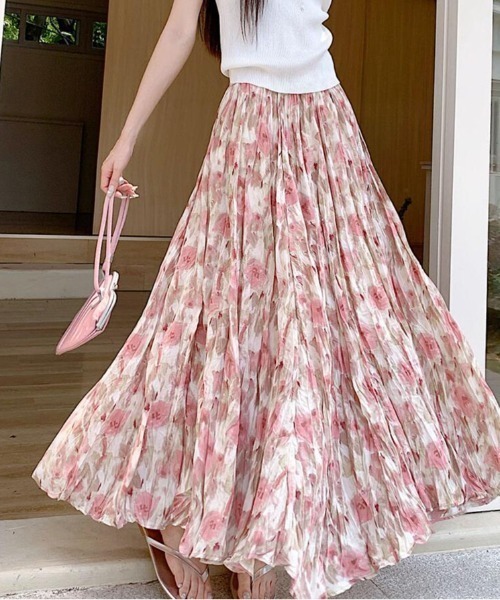 モダン♪▼フローラルプリント プリーツ スカート▼BALENCIAGA セール】プリントシワ加工マキシスカート（スカート）｜semplice