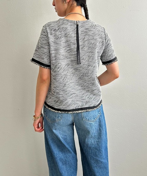 LHELBIE（レルビエ）の「カットツイードトップス（Tシャツ/カットソー・レディース・ライトベージュ/ブラック/グリーン・M）」の10枚目の写真