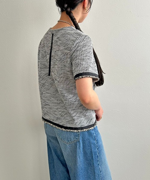 LHELBIE（レルビエ）の「カットツイードトップス（Tシャツ/カットソー・レディース・ライトベージュ/ブラック/グリーン・M）」の12枚目の写真