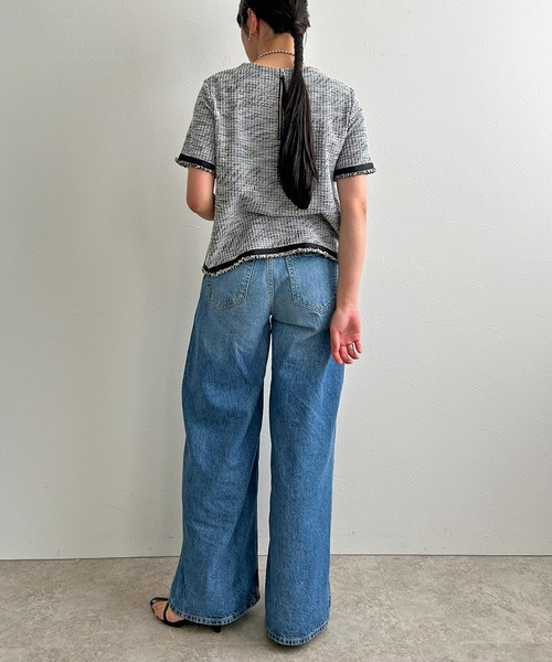 LHELBIE（レルビエ）の「カットツイードトップス（Tシャツ/カットソー・レディース・ライトベージュ/ブラック/グリーン・M）」の7枚目の写真