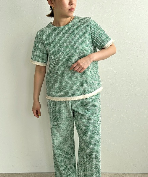 LHELBIE（レルビエ）の「カットツイードトップス（Tシャツ/カットソー・レディース・ライトベージュ/ブラック/グリーン・M）」の14枚目の写真