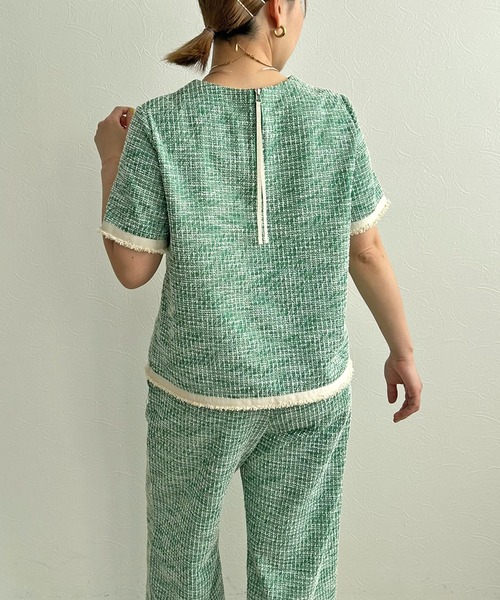 LHELBIE（レルビエ）の「カットツイードトップス（Tシャツ/カットソー・レディース・ライトベージュ/ブラック/グリーン・M）」の19枚目の写真