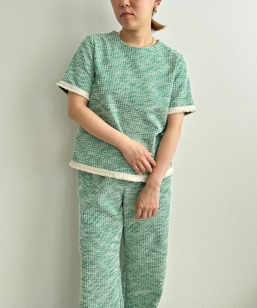 LHELBIE（レルビエ）の「カットツイードトップス（Tシャツ/カットソー・レディース・ライトベージュ/ブラック/グリーン・M）」の20枚目の写真