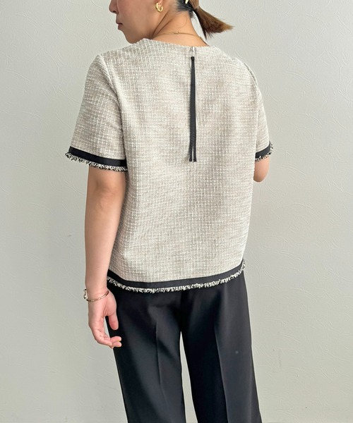 LHELBIE（レルビエ）の「カットツイードトップス（Tシャツ/カットソー・レディース・ライトベージュ/ブラック/グリーン・M）」の4枚目の写真