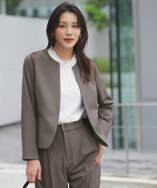 ANY SIS（エニィスィス）の「ウーステッドエステル クルーネック ジャケット（ノーカラージャケット・レディース・ネイビー系/グレー系・X-SMALL）」の2枚目の写真