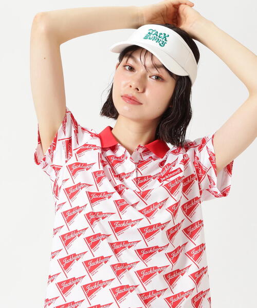 美品✨ジャックバニー ドラみちゃん　花　半袖ポロシャツ L 総柄　白　メンズ 即決】JACK BUNNY ジャックバニー 半袖 ポロシャツ ドラミ 総柄