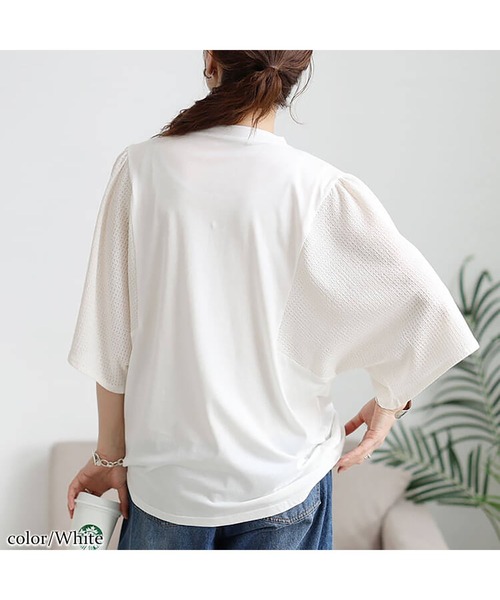 GOLDJAPAN（ゴールドジャパン）の「袖異素材切り替えVネックプルオーバー【大きいサイズ対応】（Tシャツ/カットソー・レディース・ブラック/ホワイト/ネイビー・LL/3L/4L/5L）」の14枚目の写真