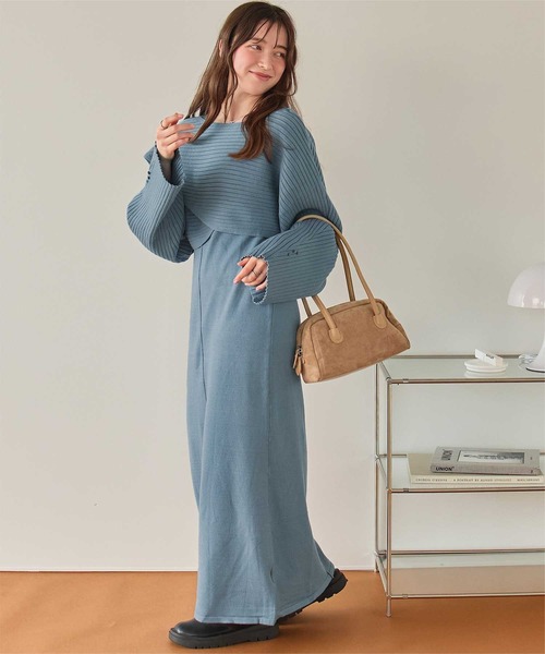 カシュクールリブトップスニットセットワンピース