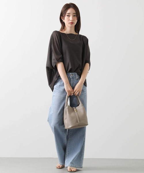 Gready Brilliant(グレディブリリアン)の「シアーボートネックドルマンニット(ニット/セーター・レディース・ブラウン/チャコールグレー・FREE)」の3枚目の写真