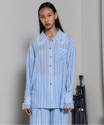 MAISON SPECIAL メゾンスペシャル ストライプ ブルー シャツ 半袖 MAISON SPECIAL｜メゾン スペシャルのトップス（ブルー