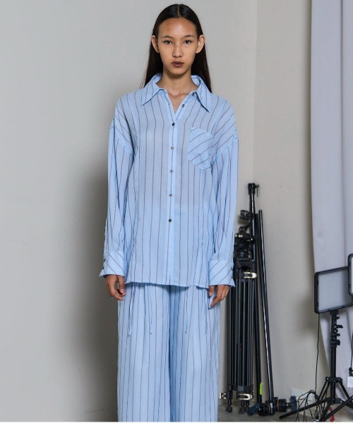 24AW★MAISON SPECIALタイ付シャツ 長袖 ゆったり ライトグレー 24AW☆MAISON SPECIALタイ付シャツ 長袖 ゆったり ライトグレー