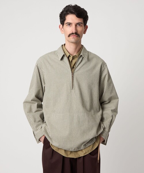 Steven Alan＞ ビエラチェック ジップ プルオーバー シャツ LOOSE