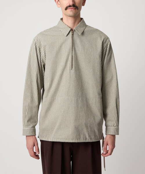 セール】＜Steven Alan＞ チェック ジップ プルオーバー シャツ LOOSE