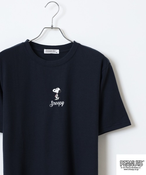 PEANUTS(ピーナッツ)の「PEANUTS 刺繍杢ワッフルTシャツ(Tシャツ/カットソー・メンズ・ブラック/杢グレー/ネイビー/ホワイト・M/L/LL)」の4枚目の写真