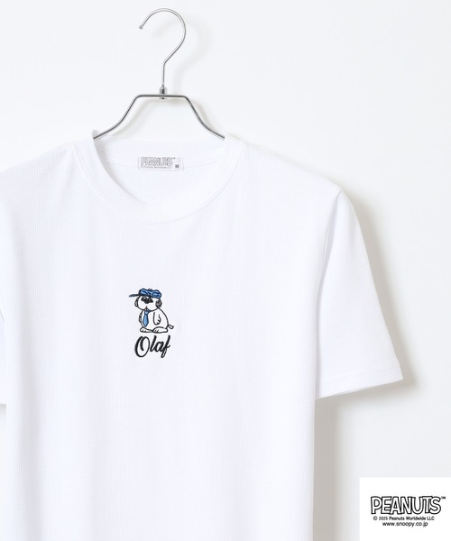 PEANUTS(ピーナッツ)の「PEANUTS 刺繍杢ワッフルTシャツ(Tシャツ/カットソー・メンズ・ブラック/杢グレー/ネイビー/ホワイト・M/L/LL)」の2枚目の写真