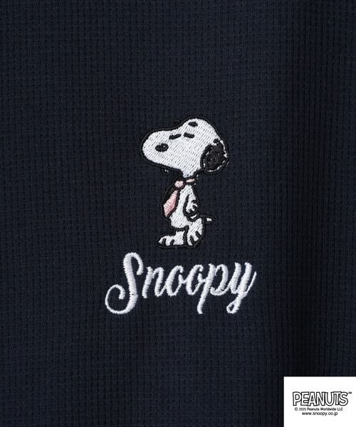 PEANUTS(ピーナッツ)の「PEANUTS 刺繍杢ワッフルTシャツ(Tシャツ/カットソー・メンズ・ブラック/杢グレー/ネイビー/ホワイト・M/L/LL)」の5枚目の写真