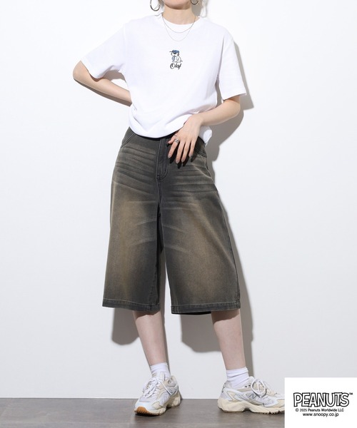 PEANUTS(ピーナッツ)の「PEANUTS 刺繍杢ワッフルTシャツ(Tシャツ/カットソー・メンズ・ブラック/杢グレー/ネイビー/ホワイト・M/L/LL)」の11枚目の写真